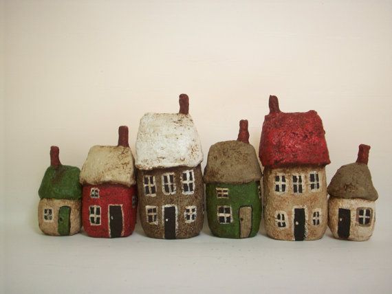 Six Grungy Little Primitive Papier Mache Houses in 2021 | Paper doll house, Little boxes, Papier ...